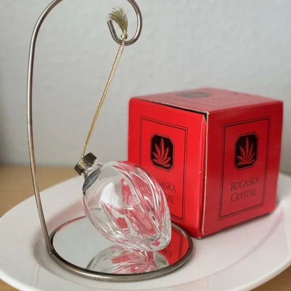 Vtg Miller Rogaska Full Lead Crystal Christmas Ornament Teardrop Richmond In Box - Picture 1 of 9